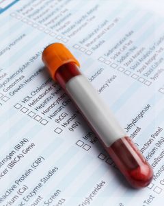 Blood test vial and requisition form